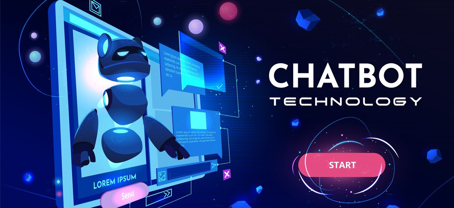 AI chatbot interface on laptop and mobile devices showing customer support conversation, lead generation, and 24/7 availability for business websites